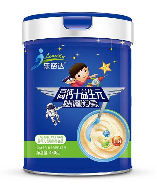樂(yuè)密達  高(gāo)鈣+益生(shēng)元嬰幼兒(ér)特膳米乳  450g